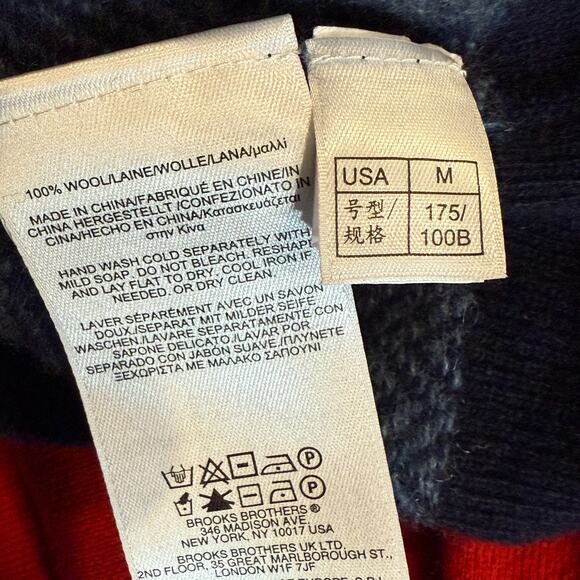 Brooks Brothers Red Fleece 100% Wool Multi-Stripe Sweater Men’s M Navy Preppy - Picture 7 of 7